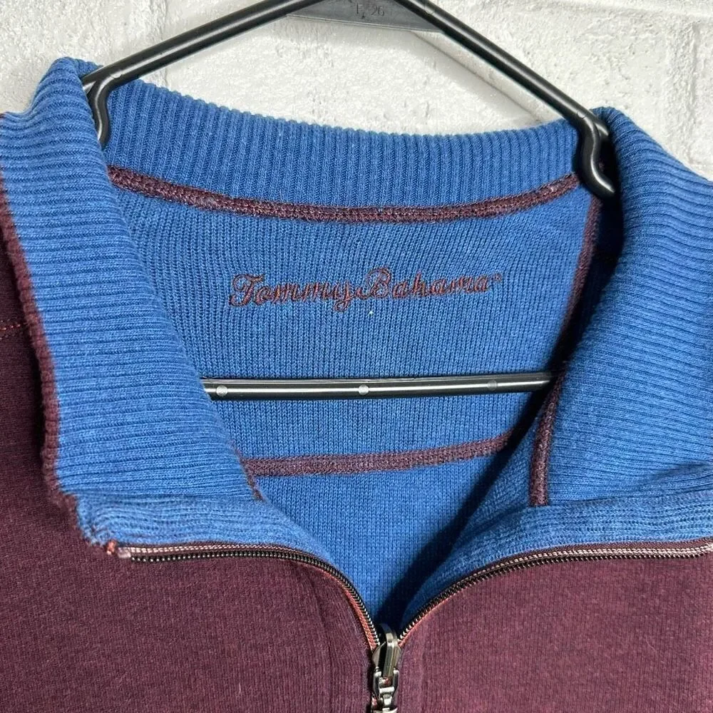 Tommy Bahama Flipshore Reversible Maroon and Blue Quarter Zip L/XL - Picture 3 of 6